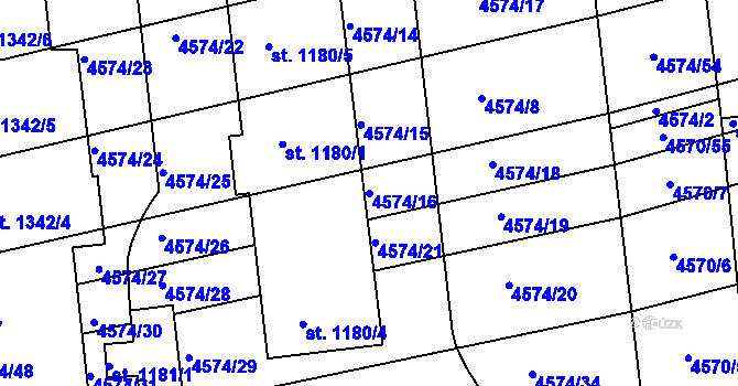 Parcela st. 4574/16 v KÚ Čejkovice, Katastrální mapa