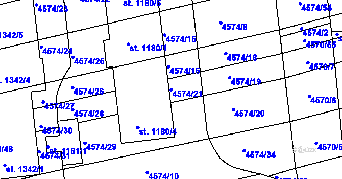 Parcela st. 4574/21 v KÚ Čejkovice, Katastrální mapa