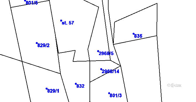 Parcela st. 2968/5 v KÚ Čejkovy, Katastrální mapa