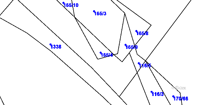 Parcela st. 165/4 v KÚ Zbynice, Katastrální mapa