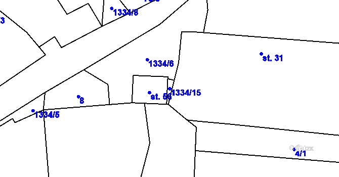 Parcela st. 1334/15 v KÚ Zbynice, Katastrální mapa