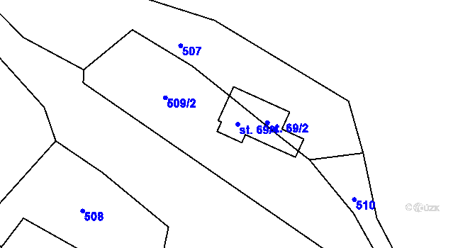 Parcela st. 69/1 v KÚ Zbynice, Katastrální mapa