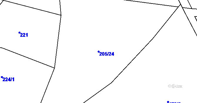 Parcela st. 205/24 v KÚ Zbynice, Katastrální mapa