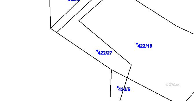 Parcela st. 422/27 v KÚ Zbynice, Katastrální mapa