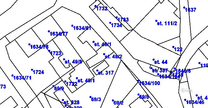 Parcela st. 48/2 v KÚ Čejov, Katastrální mapa