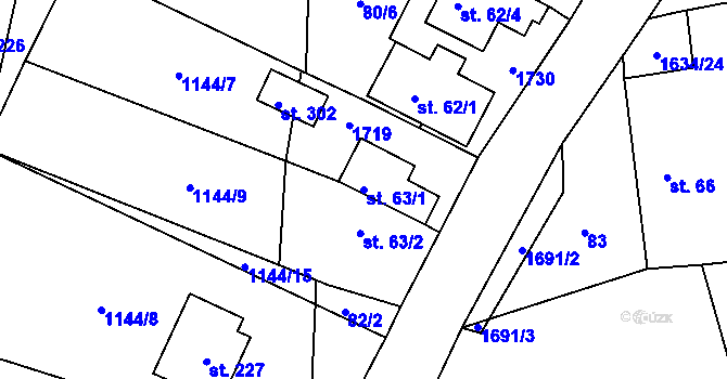 Parcela st. 63/1 v KÚ Čejov, Katastrální mapa