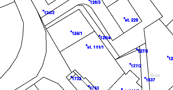 Parcela st. 111/1 v KÚ Čejov, Katastrální mapa