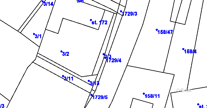 Parcela st. 3/3 v KÚ Čejov, Katastrální mapa