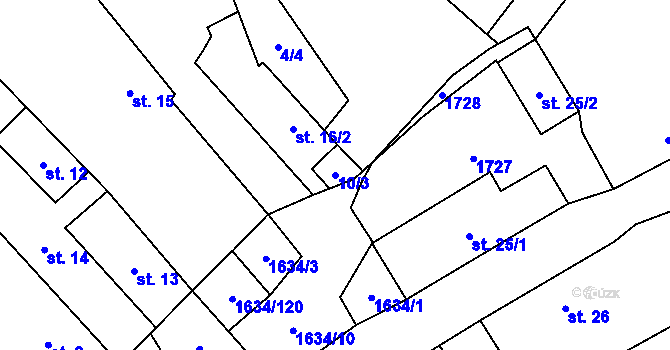 Parcela st. 10/3 v KÚ Čejov, Katastrální mapa
