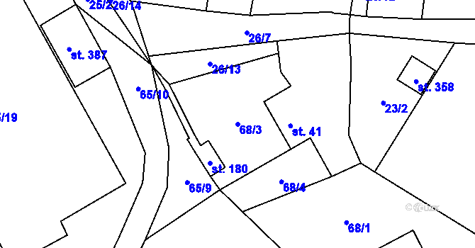 Parcela st. 68/3 v KÚ Čejov, Katastrální mapa