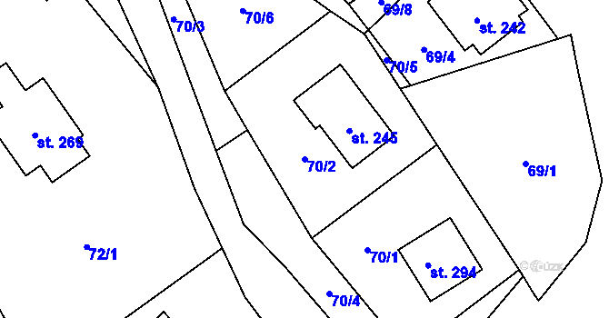 Parcela st. 70/2 v KÚ Čejov, Katastrální mapa