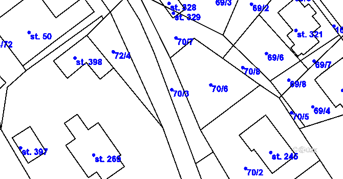 Parcela st. 70/3 v KÚ Čejov, Katastrální mapa