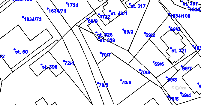 Parcela st. 70/7 v KÚ Čejov, Katastrální mapa