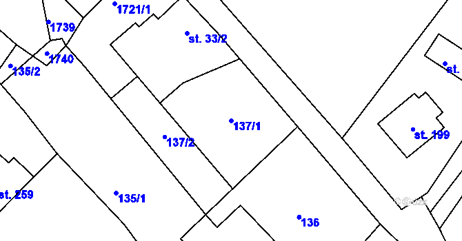 Parcela st. 137/1 v KÚ Čejov, Katastrální mapa