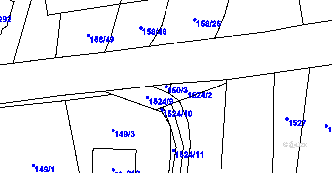 Parcela st. 150/3 v KÚ Čejov, Katastrální mapa