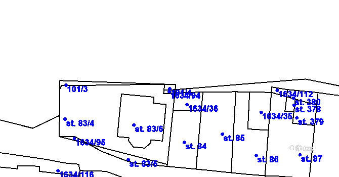 Parcela st. 101/4 v KÚ Čejov, Katastrální mapa