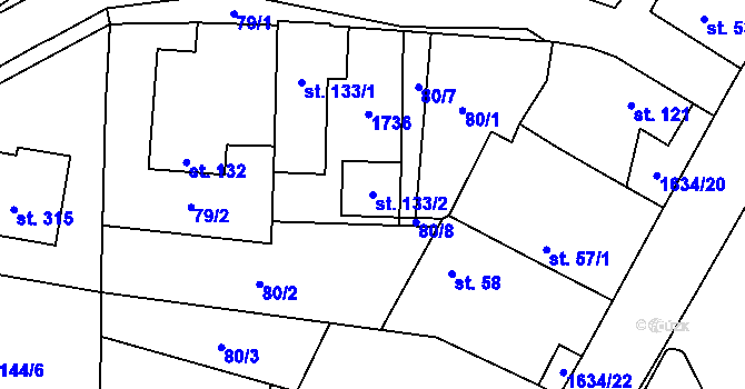 Parcela st. 133/2 v KÚ Čejov, Katastrální mapa