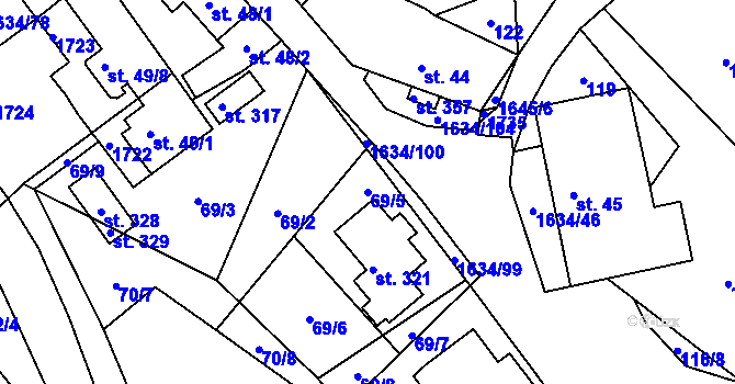 Parcela st. 69/5 v KÚ Čejov, Katastrální mapa
