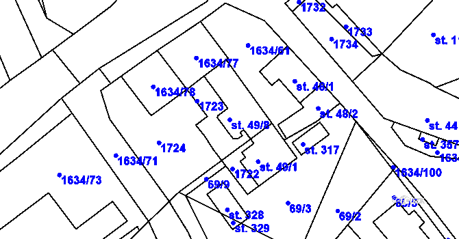 Parcela st. 49/8 v KÚ Čejov, Katastrální mapa