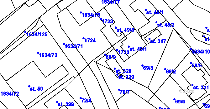 Parcela st. 69/9 v KÚ Čejov, Katastrální mapa
