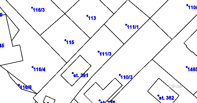 Parcela st. 111/3 v KÚ Čejov, Katastrální mapa
