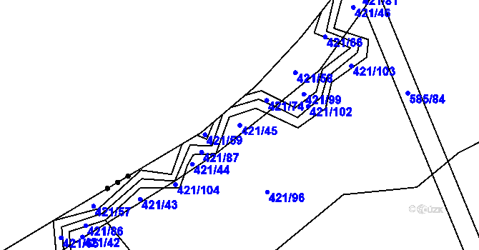 Parcela st. 421/45 v KÚ Čejov, Katastrální mapa