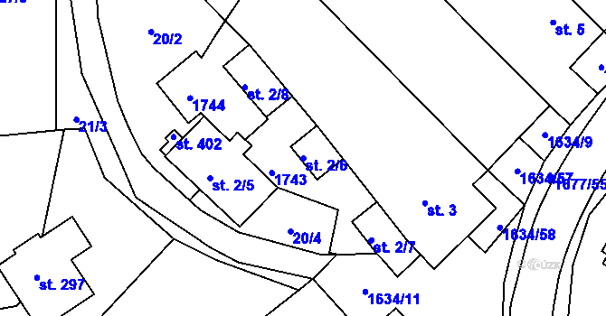 Parcela st. 2/6 v KÚ Čejov, Katastrální mapa