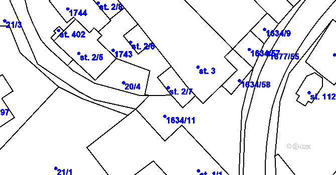 Parcela st. 2/7 v KÚ Čejov, Katastrální mapa