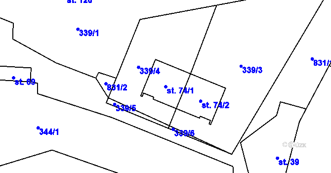 Parcela st. 74/1 v KÚ Čekanice, Katastrální mapa