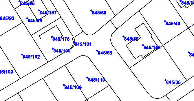 Parcela st. 845/69 v KÚ Čekanice u Tábora, Katastrální mapa