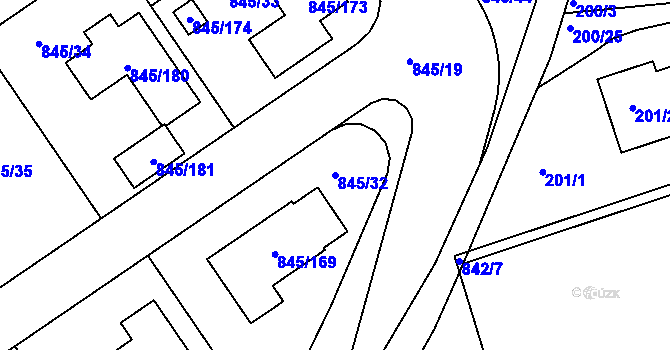 Parcela st. 845/32 v KÚ Čekanice u Tábora, Katastrální mapa