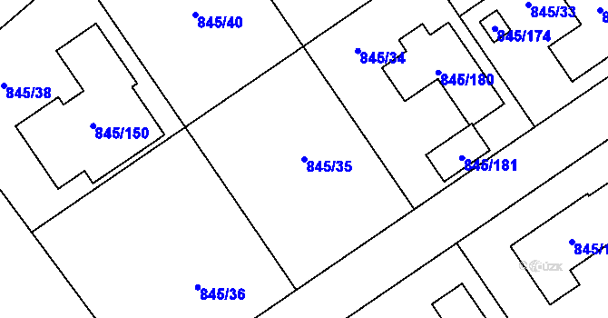Parcela st. 845/35 v KÚ Čekanice u Tábora, Katastrální mapa