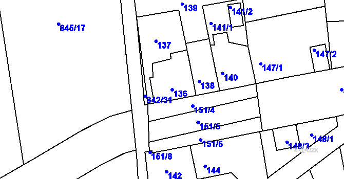 Parcela st. 136 v KÚ Čekanice u Tábora, Katastrální mapa