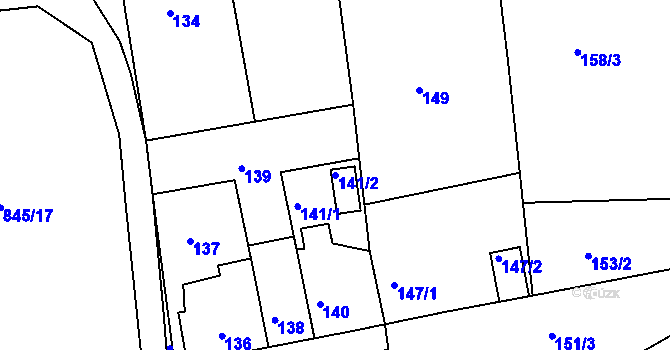 Parcela st. 141/2 v KÚ Čekanice u Tábora, Katastrální mapa