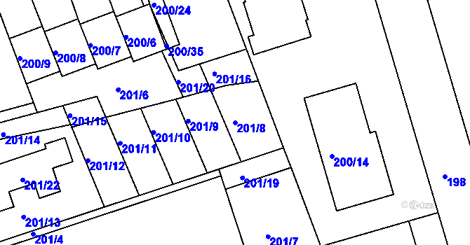 Parcela st. 201/8 v KÚ Čekanice u Tábora, Katastrální mapa