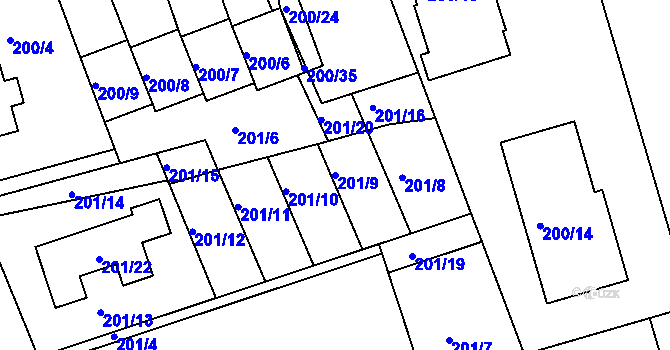 Parcela st. 201/9 v KÚ Čekanice u Tábora, Katastrální mapa