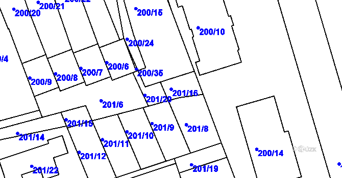 Parcela st. 201/16 v KÚ Čekanice u Tábora, Katastrální mapa