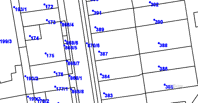 Parcela st. 387 v KÚ Čekanice u Tábora, Katastrální mapa