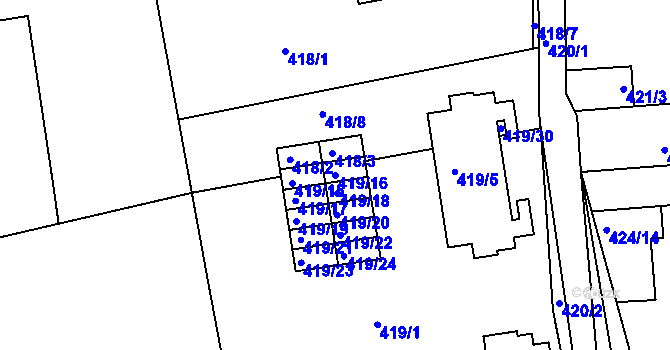 Parcela st. 419/16 v KÚ Čekanice u Tábora, Katastrální mapa