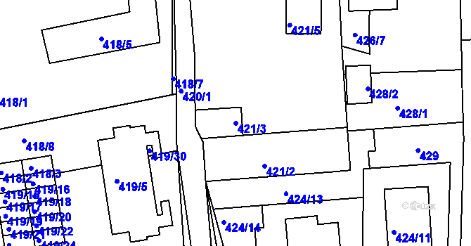 Parcela st. 421/3 v KÚ Čekanice u Tábora, Katastrální mapa