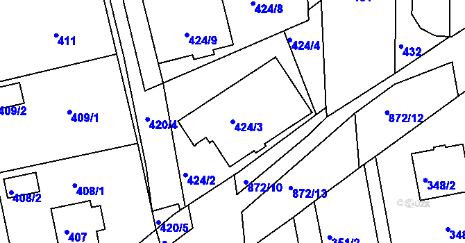 Parcela st. 424/3 v KÚ Čekanice u Tábora, Katastrální mapa