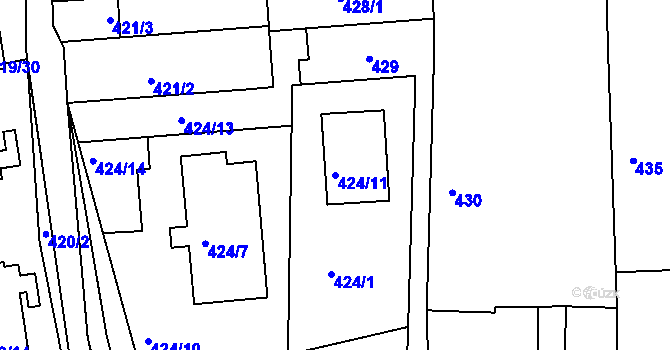 Parcela st. 424/11 v KÚ Čekanice u Tábora, Katastrální mapa