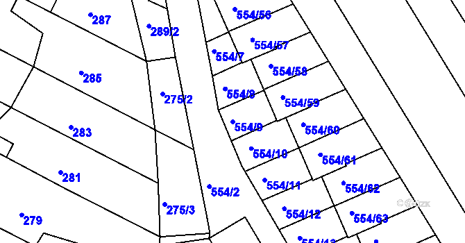 Parcela st. 554/9 v KÚ Čekanice u Tábora, Katastrální mapa