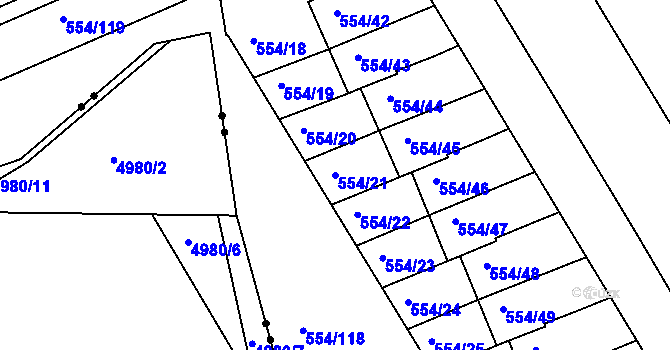 Parcela st. 554/21 v KÚ Čekanice u Tábora, Katastrální mapa