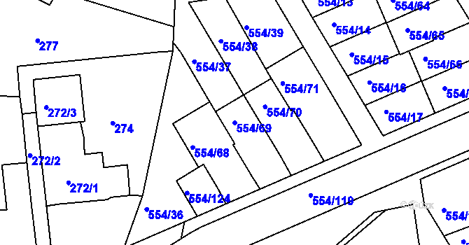 Parcela st. 554/69 v KÚ Čekanice u Tábora, Katastrální mapa