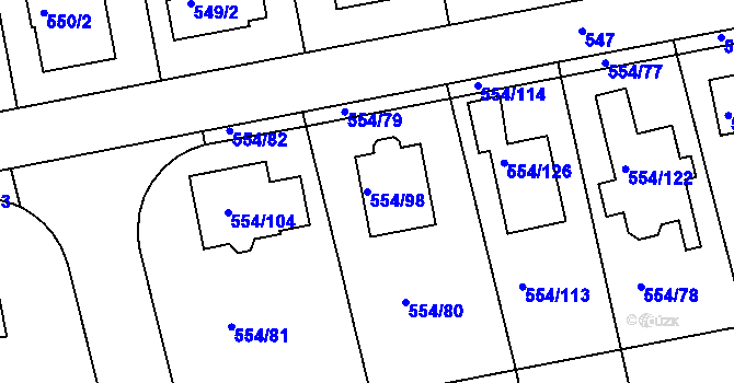 Parcela st. 554/98 v KÚ Čekanice u Tábora, Katastrální mapa