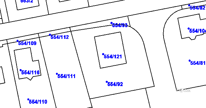 Parcela st. 554/121 v KÚ Čekanice u Tábora, Katastrální mapa