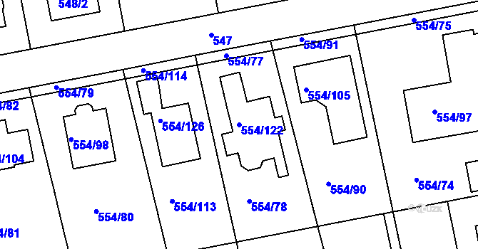 Parcela st. 554/122 v KÚ Čekanice u Tábora, Katastrální mapa