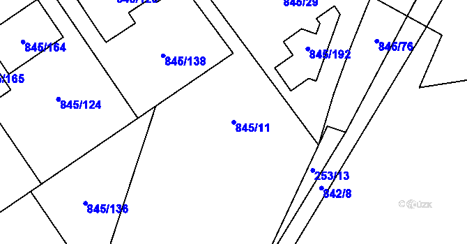 Parcela st. 845/11 v KÚ Čekanice u Tábora, Katastrální mapa