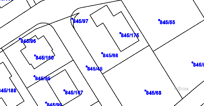 Parcela st. 845/98 v KÚ Čekanice u Tábora, Katastrální mapa